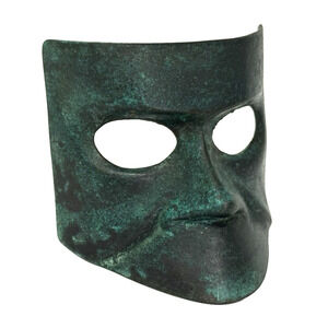Miniature Bronze Venetian Mask Verdigris Green Effect Theatre Carnival Rare 2.5"